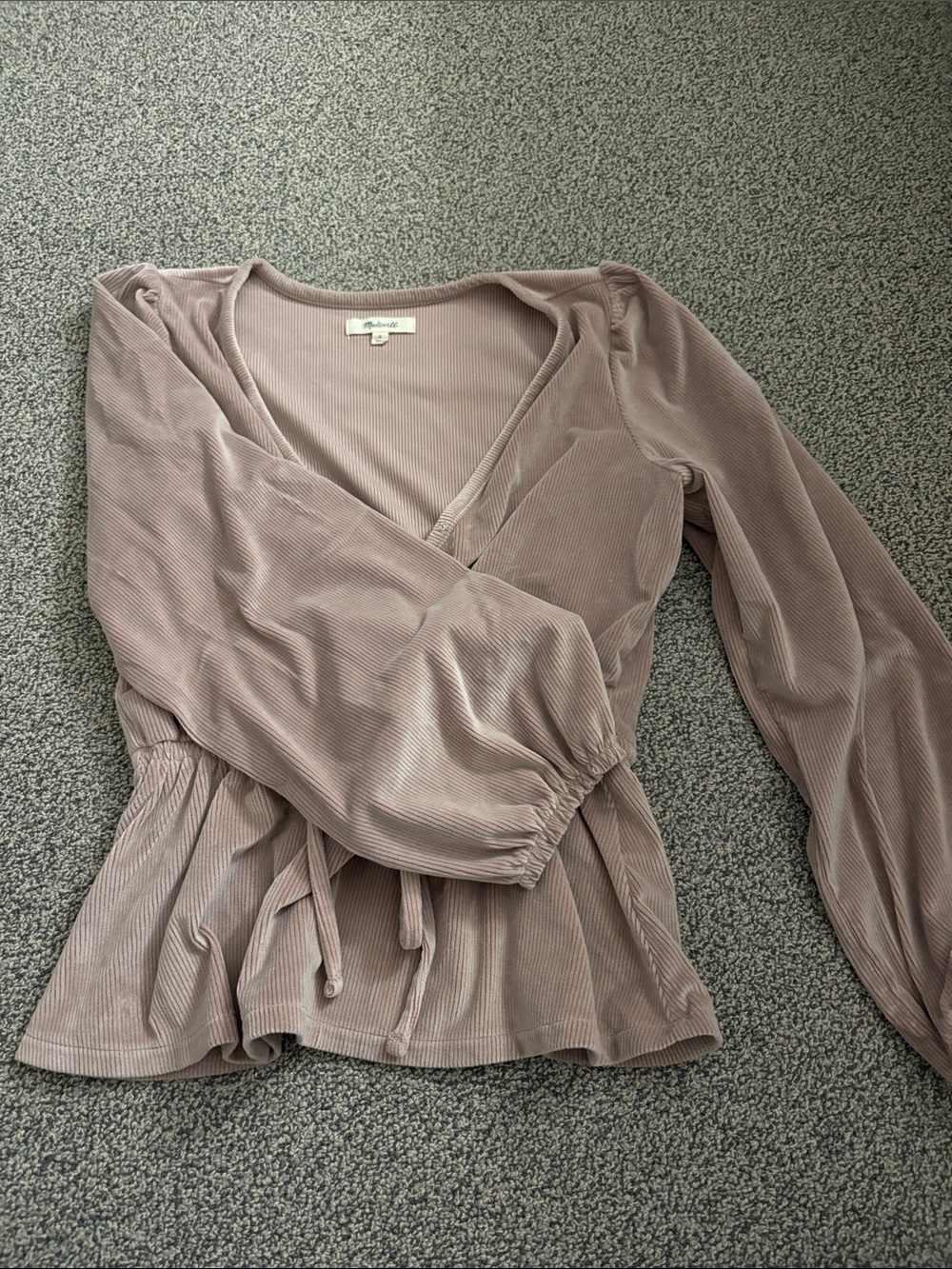 Madewell Mauve Ribbed Wrap Tie Blouse - Picture 4 of 5